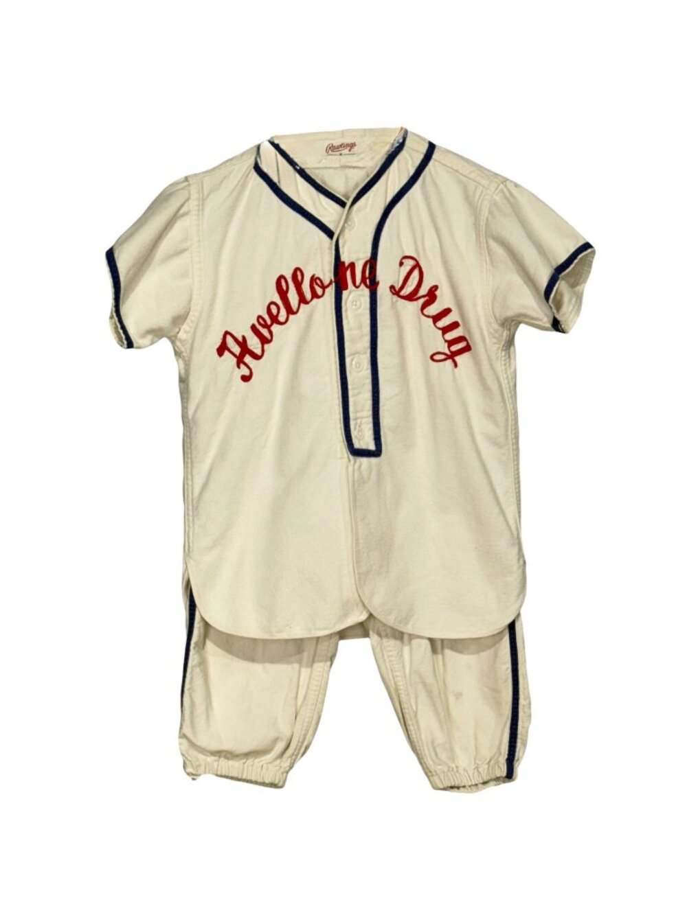 Vintage Rawlings 1950s Youth Baseball Uniform Chain-Stitched "Avellone Drug" M